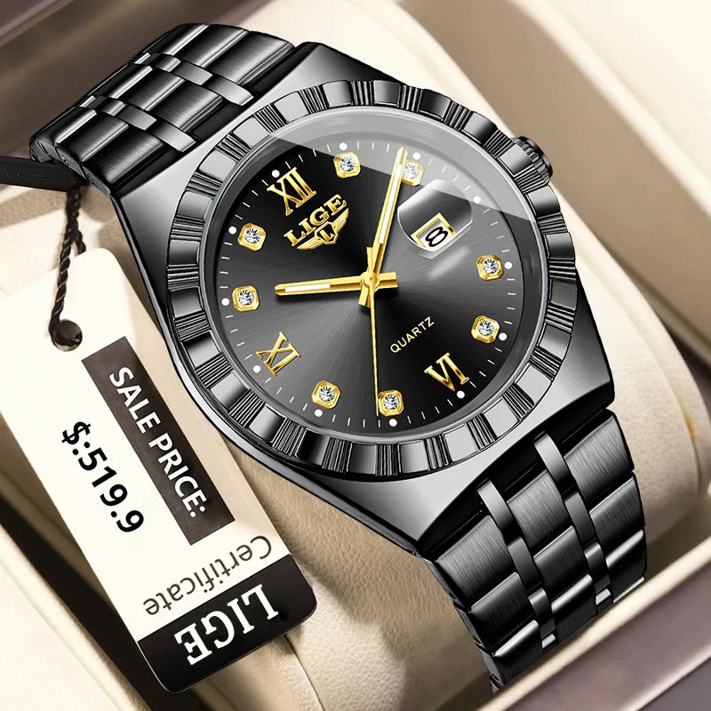 LIGE Original Quartz Man Wristwatch Fashion Luxury Date Waterproof Luminous Stainless Steel Casual Sports Clocks Watches for Men