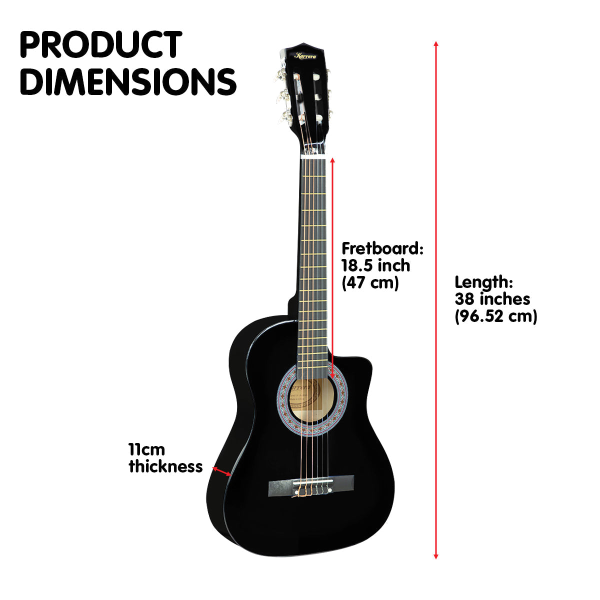 NNEDPE 38in Cutaway Acoustic Guitar with guitar bag - Black-3