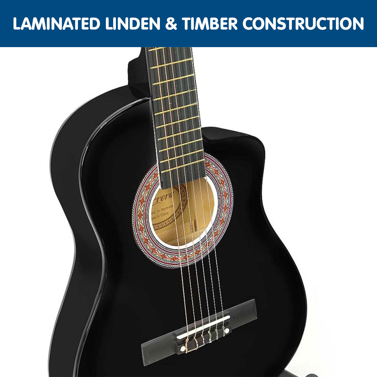 NNEDPE 38in Cutaway Acoustic Guitar with guitar bag - Black-4