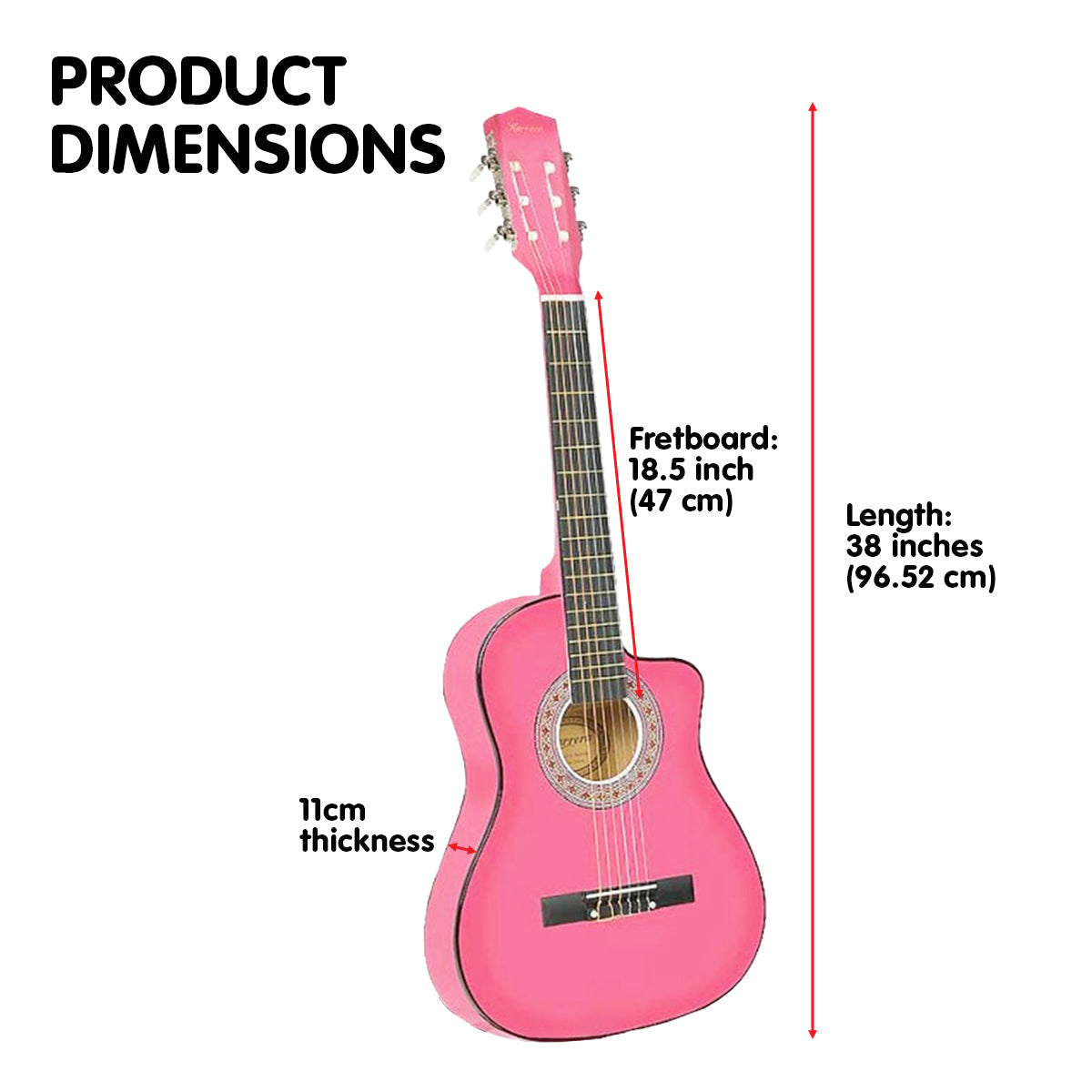 NNEDPE 38in Cutaway Acoustic Guitar with guitar bag - Pink-2