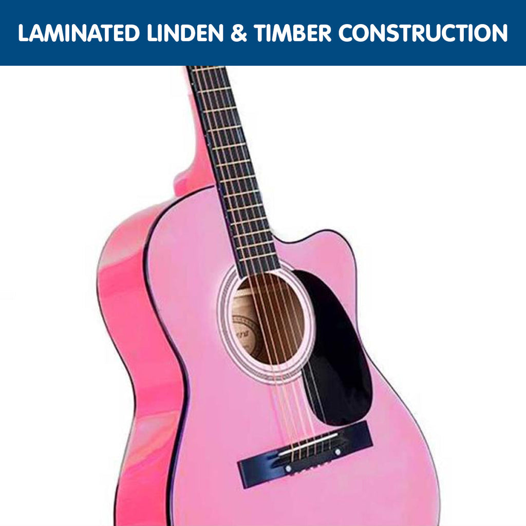 NNEDPE 38in Cutaway Acoustic Guitar with guitar bag - Pink-3