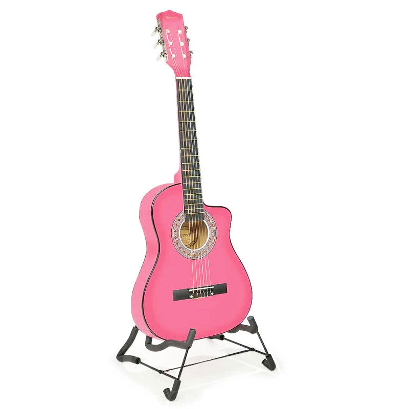 NNEDPE 38in Cutaway Acoustic Guitar with guitar bag - Pink-0