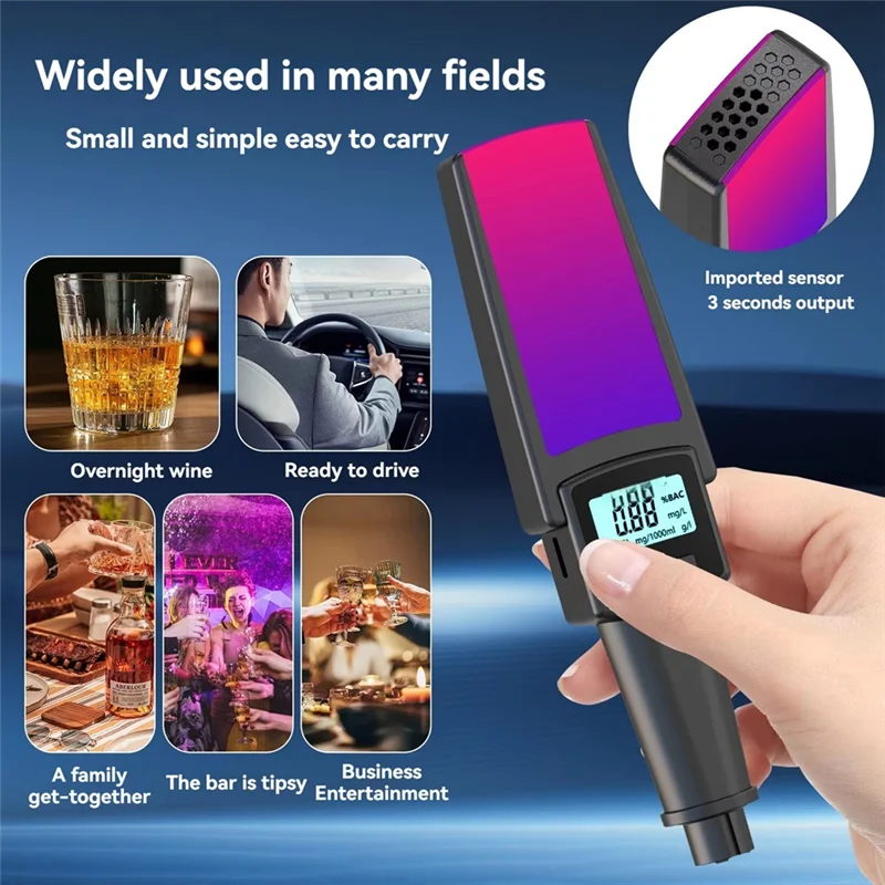 A003 2 In 1 Handheld Breathalyzer Digital Breath Alcohol Tester With Safety Hammer Window Breake Blowing Type Alcohol Tester