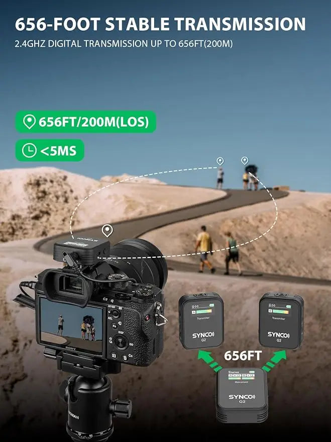 SYNCO Wireless Lavalier Microphone, G2(A2) 2.4G Dual Transmitter 48KHz 24Bit Lapel Mic 656FT 8H for Online Class Vlog