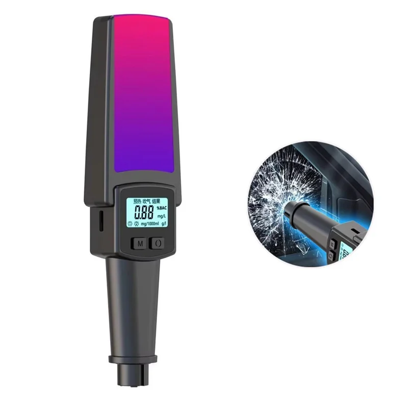 A003 2 In 1 Handheld Breathalyzer Digital Breath Alcohol Tester With Safety Hammer Window Breake Blowing Type Alcohol Tester