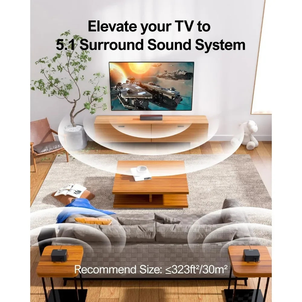 5.1 Virtual Surround Sound Bar, 320W Home Theater Surround System with Adjustable Speakers & Subwoofer, TV Speaker Soundbar, So