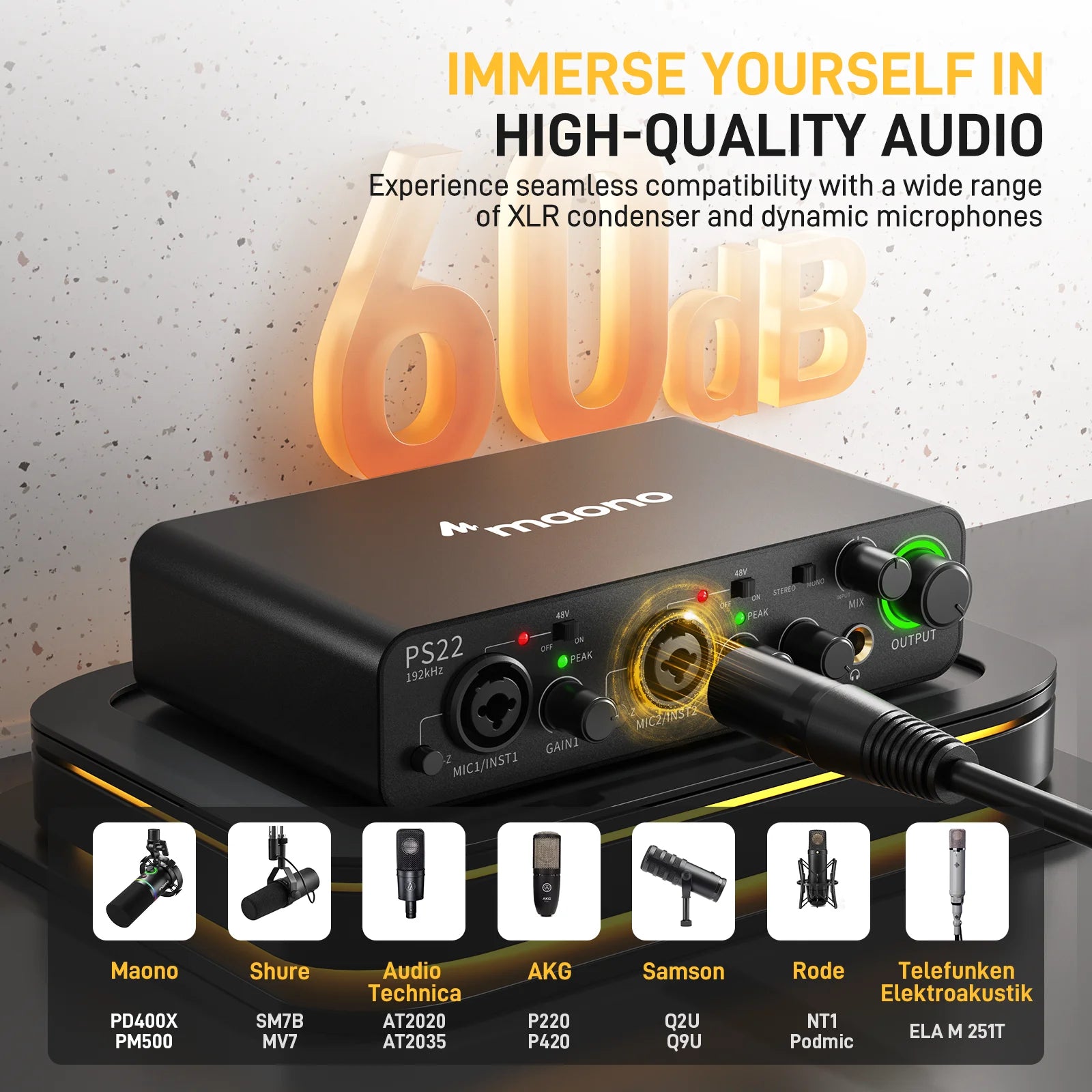 MAONO-PS22 USB Audio Interface for PC,60dB Pro-Preamp, 24bit 192kHz,Dual USB Interface for PC and Smartphone, Routing Software