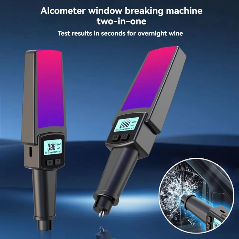 A003 2 In 1 Handheld Breathalyzer Digital Breath Alcohol Tester With Safety Hammer Window Breake Blowing Type Alcohol Tester