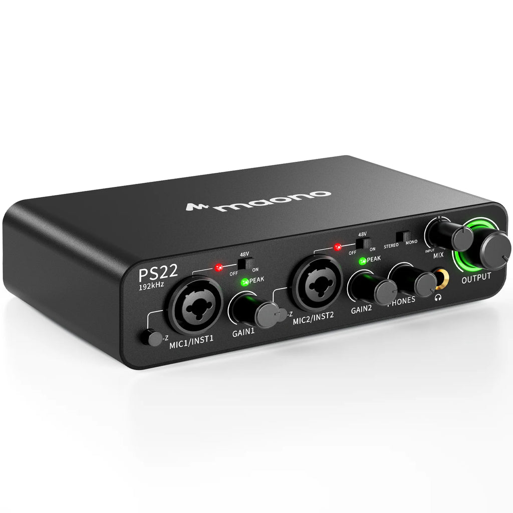 MAONO-PS22 USB Audio Interface for PC,60dB Pro-Preamp, 24bit 192kHz,Dual USB Interface for PC and Smartphone, Routing Software