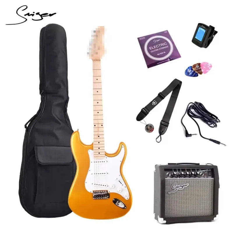 High Grade 6 Strings Solid Body Eletrica Guitarra High Glossy 22 Frets Metallic Finish Electric Guitare Kit with Amplifier