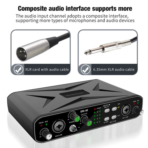 Audio Interface With Microphone 48V Preamp 32-bit/384KHz Audio Resolution For Electric Guitar Live Professional Studio Singing