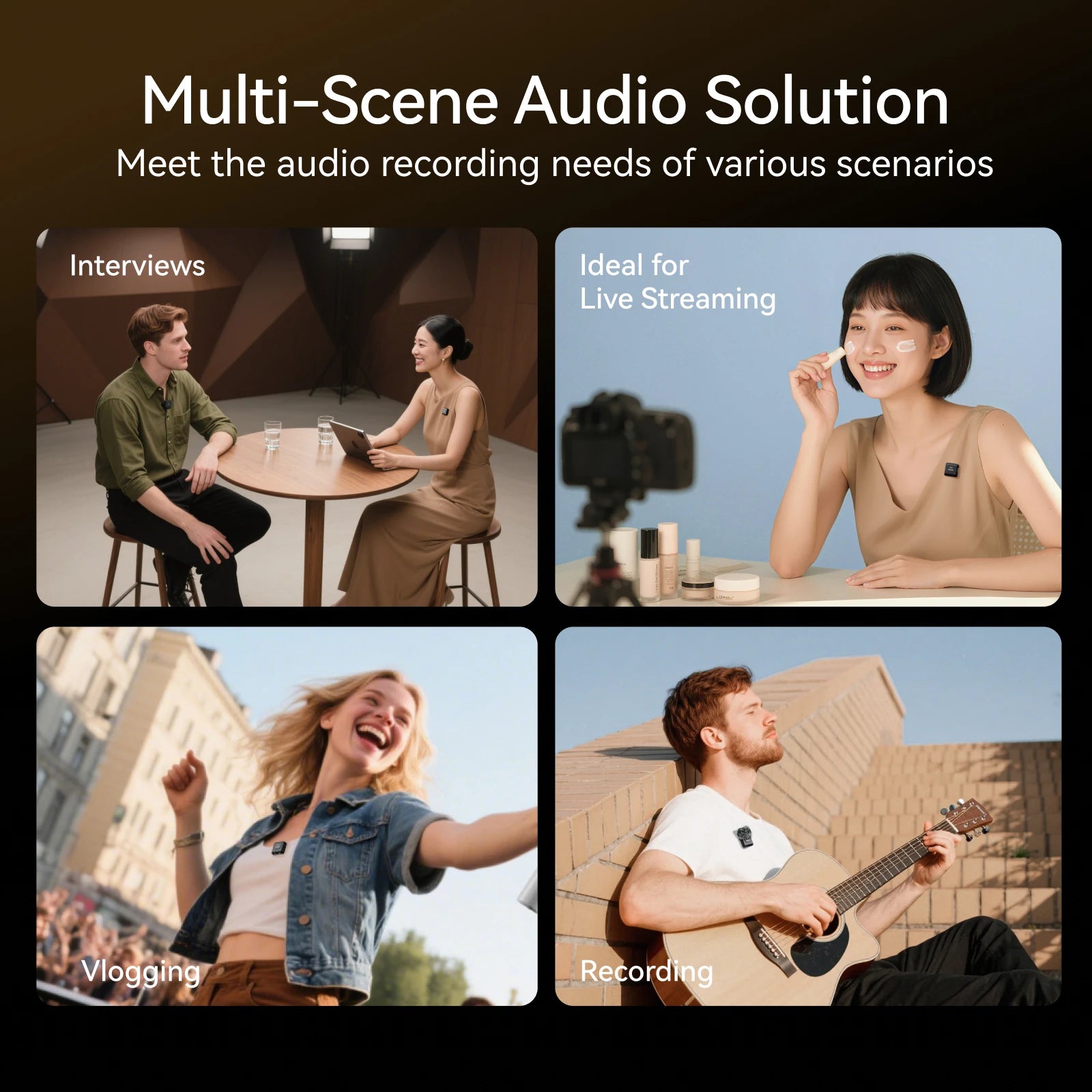 TELESIN 2-in-1 Wireless Lavalier Microphone with Charging Case, One-Click Noise Reduction Fit for Phones, Cameras & Computers