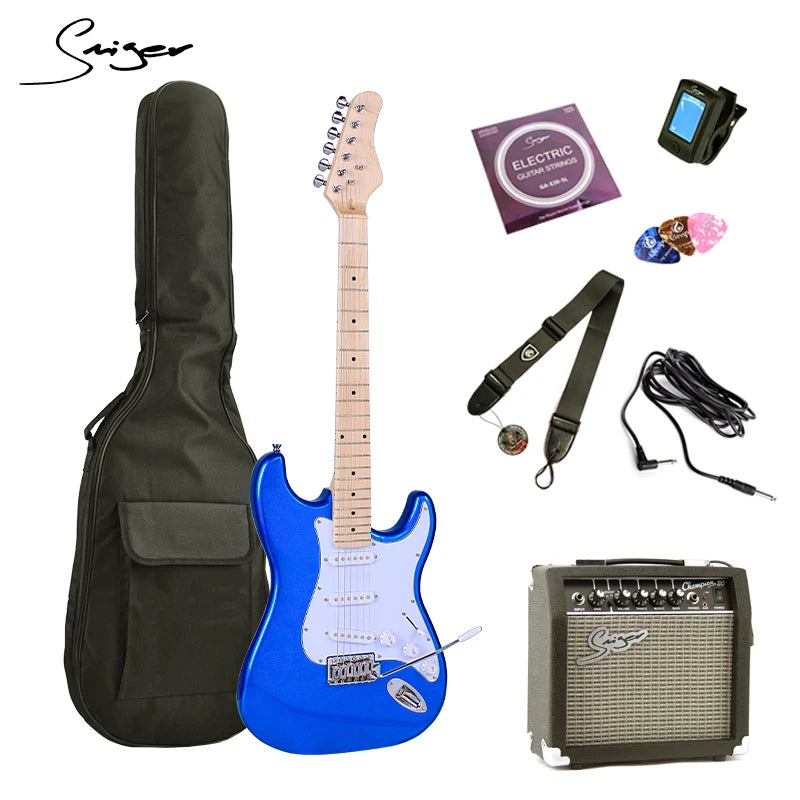 High Grade 6 Strings Solid Body Eletrica Guitarra High Glossy 22 Frets Metallic Finish Electric Guitare Kit with Amplifier
