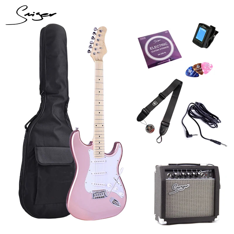 High Grade 6 Strings Solid Body Eletrica Guitarra High Glossy 22 Frets Metallic Finish Electric Guitare Kit with Amplifier