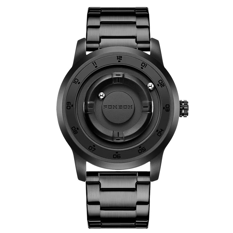 FOXBOX Magnetic Driven Watch Fashion Waterproof Quartz Wristwatch Rolling Steel Ball Pointer Sports Watches Military Clock+Box