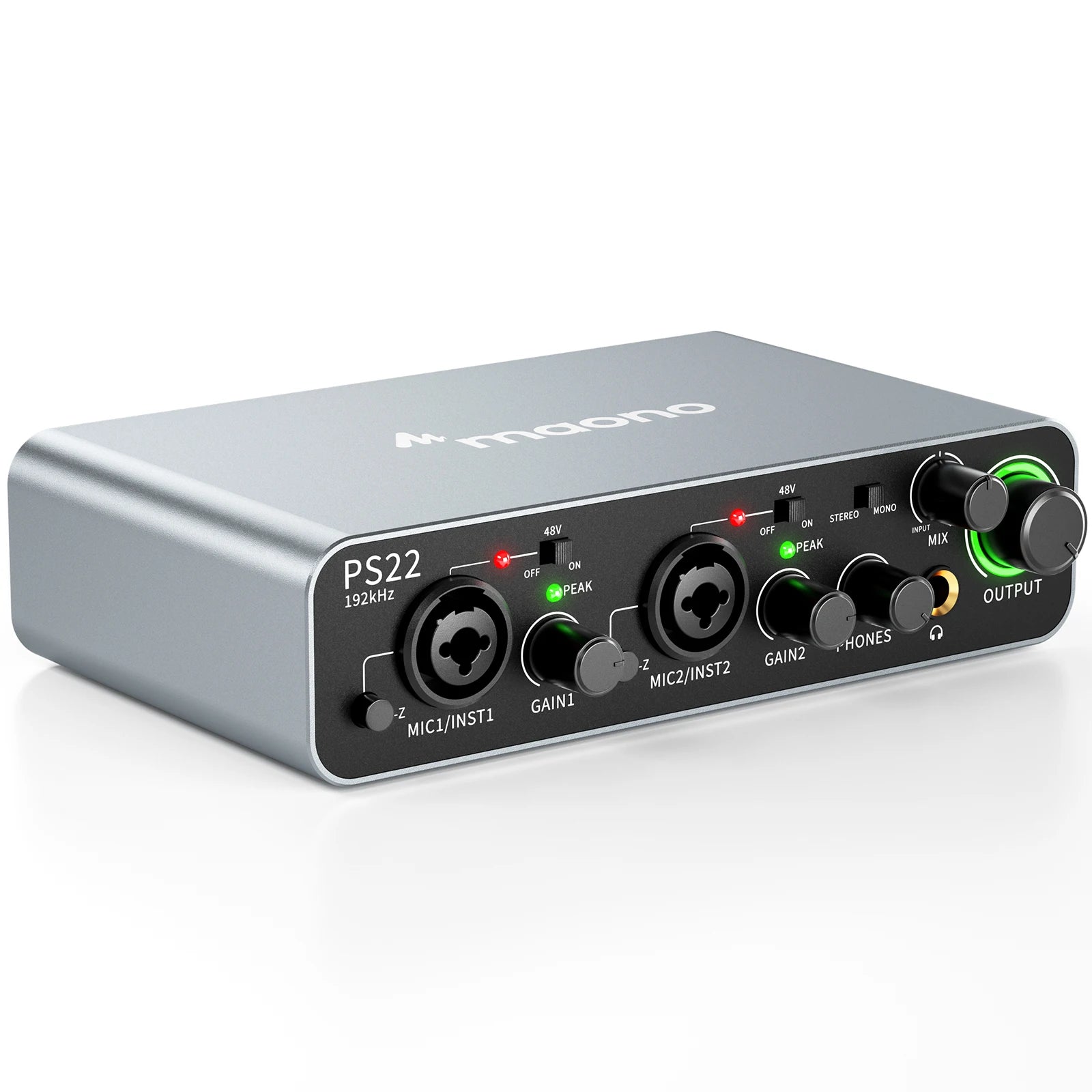 MAONO-PS22 USB Audio Interface for PC,60dB Pro-Preamp, 24bit 192kHz,Dual USB Interface for PC and Smartphone, Routing Software