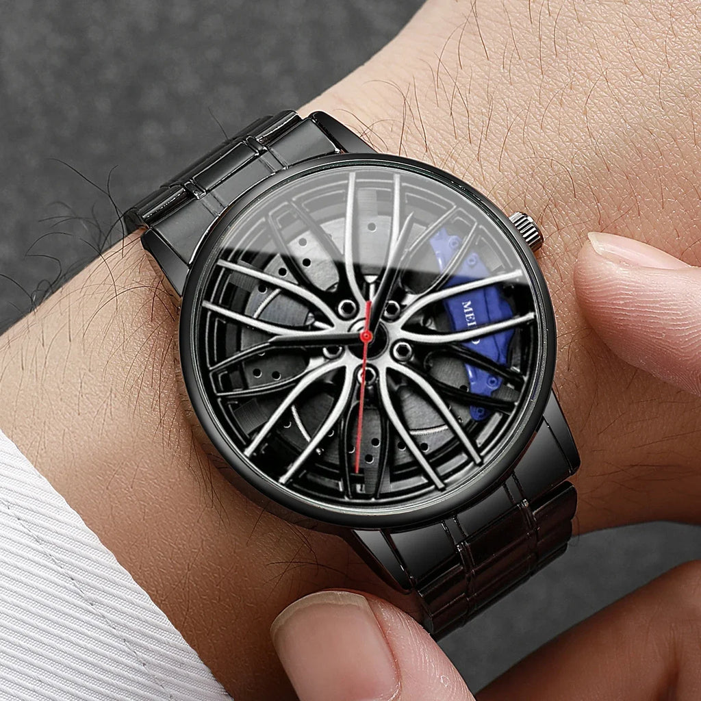 1PC Surprise Mystery Watch Blind Box-Fashion Men Sports Watches 3d Car Wheel Stainless Steel Band Wrist Watch（Without Box）