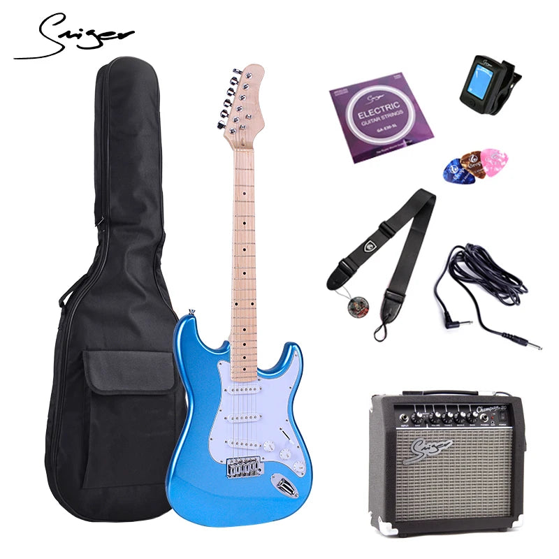 High Grade 6 Strings Solid Body Eletrica Guitarra High Glossy 22 Frets Metallic Finish Electric Guitare Kit with Amplifier