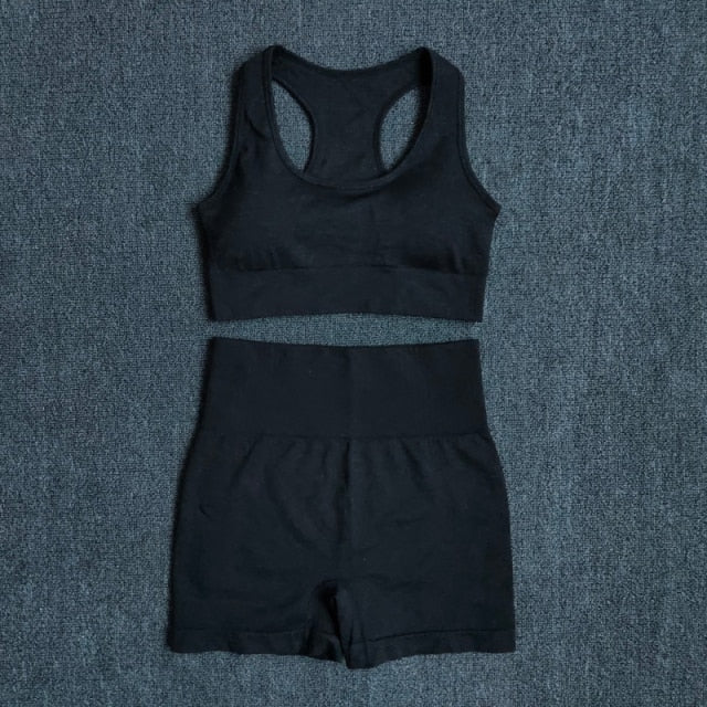 Women Seamless 2PCS Yoga Set Sports Bra High Waist Fitness Gym Shorts Gym Set Running Sportswear Workout Clothes Sports Suits-5