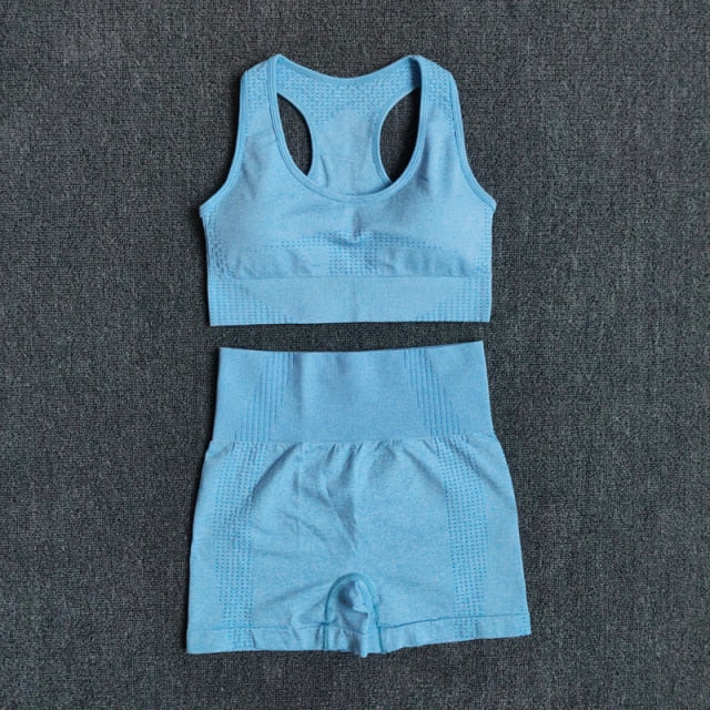 Women Seamless 2PCS Yoga Set Sports Bra High Waist Fitness Gym Shorts Gym Set Running Sportswear Workout Clothes Sports Suits-6