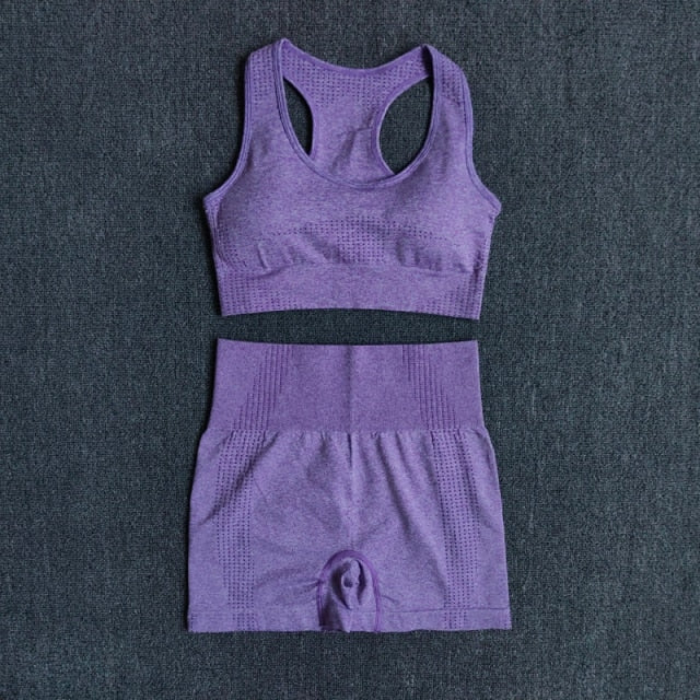 Women Seamless 2PCS Yoga Set Sports Bra High Waist Fitness Gym Shorts Gym Set Running Sportswear Workout Clothes Sports Suits-8